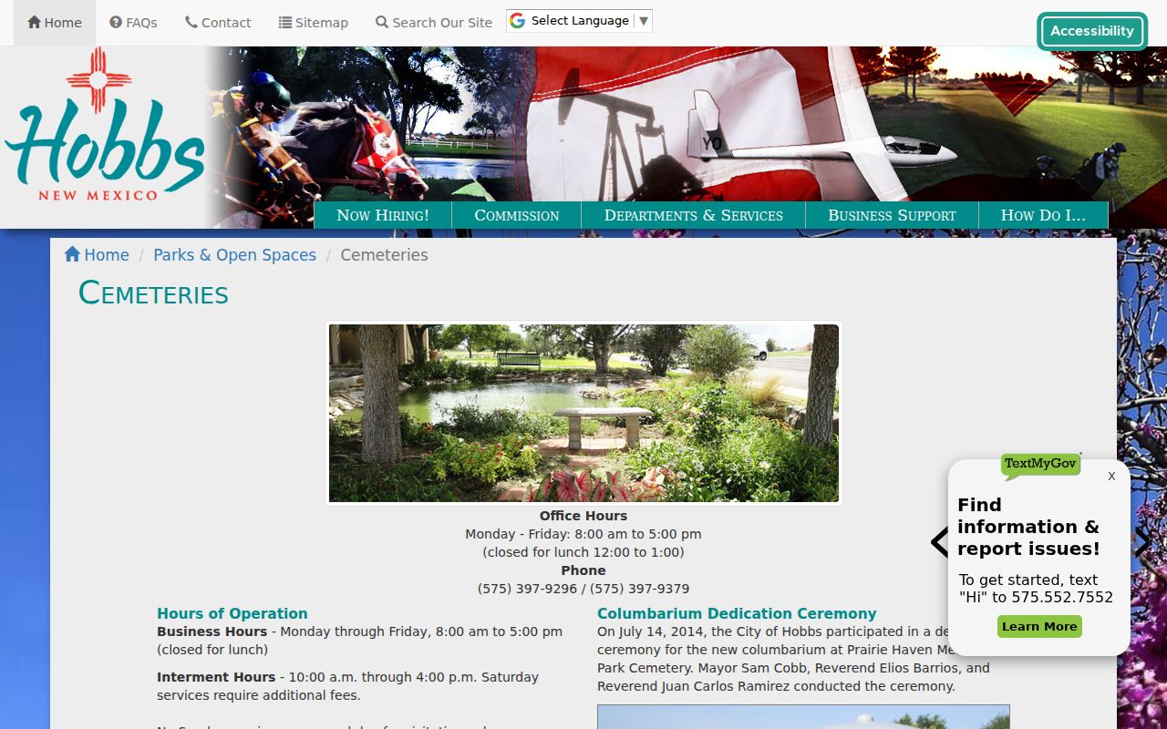 Hobbs residents directory City cemetery records information