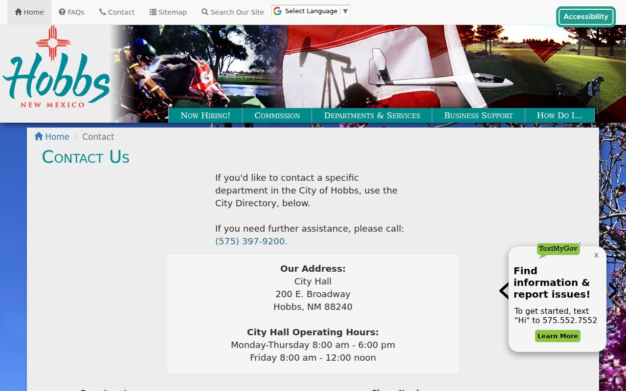 Hobbs residents directory City of Hobbs department contacts