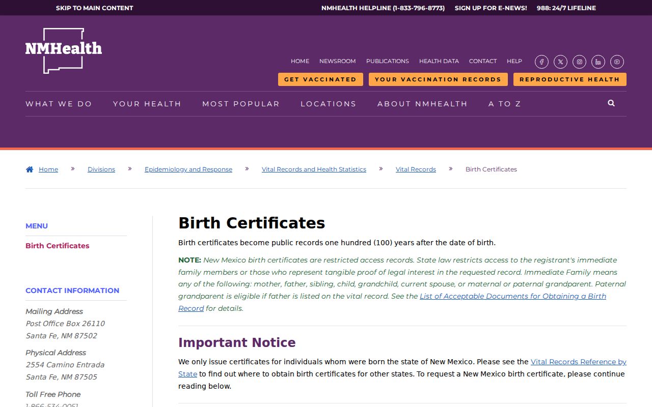 Hobbs resident lookup New Mexico birth record instructions