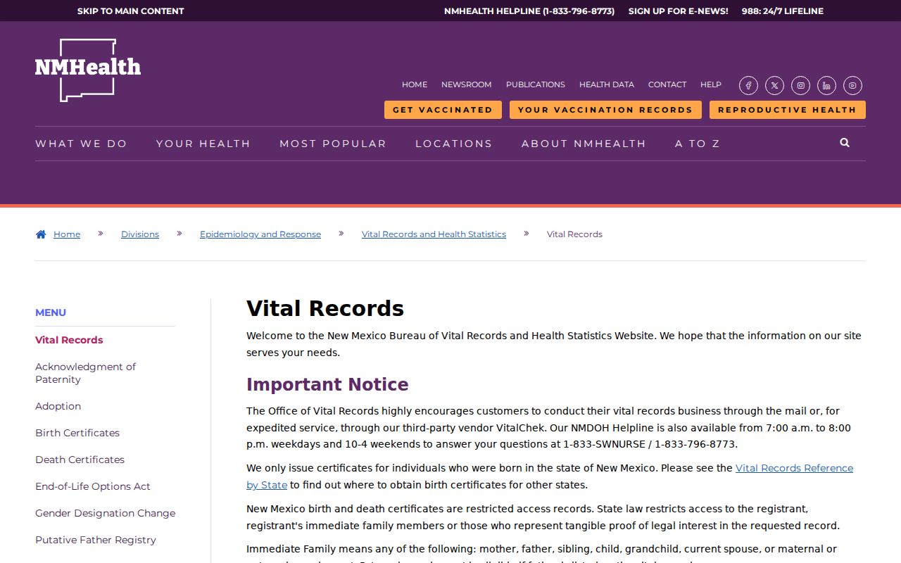 Hobbs resident lookup New Mexico vital records custodian
