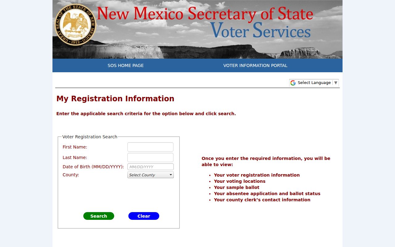 Hobbs ZIP code directory New Mexico Voter Portal registration status search